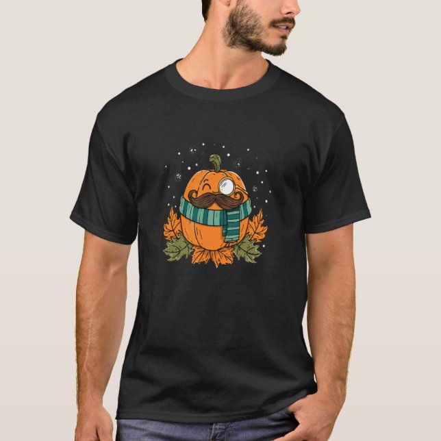 Amazing Pumpkin with Mustache Beard and Shawl for  T-Shirt (Front)