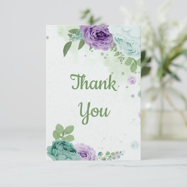 amazing purple blue flowers greenery botanical  thank you card (Standing Front)