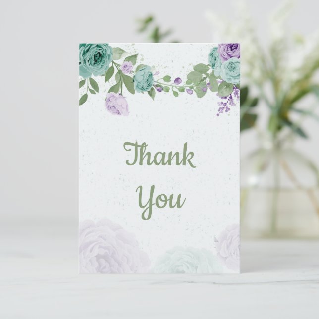 amazing purple blue flowers greenery botanical thank you card (Standing Front)