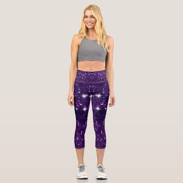 Amazing Purple Glitter Capri Leggings (Front)