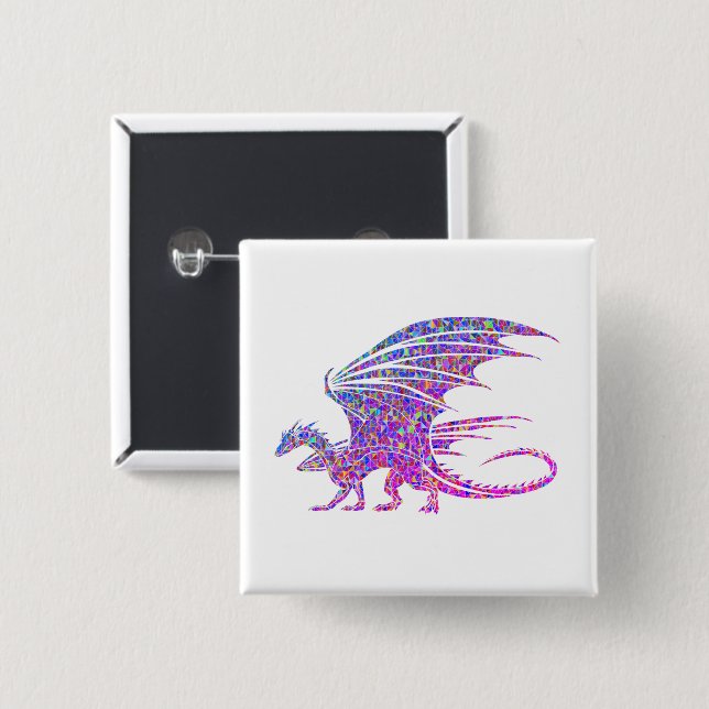 Amazing Purple Mosaic Dragon on white 15 Cm Square Badge (Front & Back)