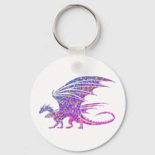 Amazing Purple Mosaic Dragon on white Key Ring