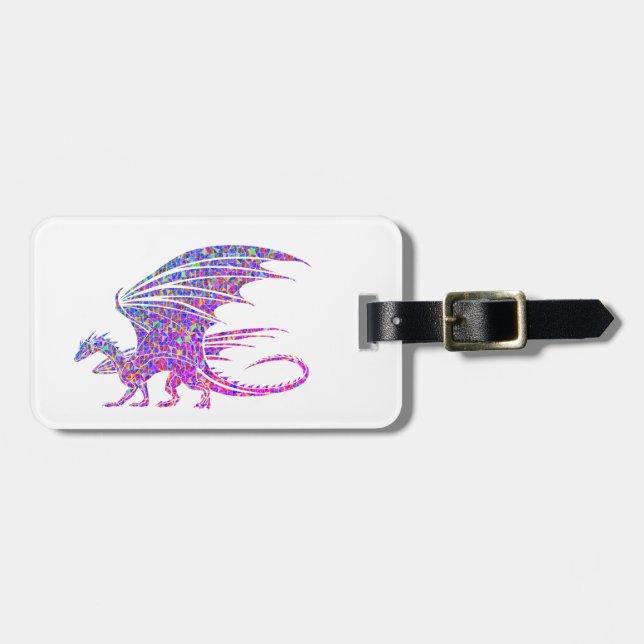 Amazing Purple Mosaic Dragon on white Luggage Tag (Front Horizontal)