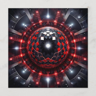Amazing Red/Black Checkered Mandelbrot Starbursts Invitation