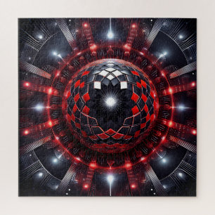 Amazing Red/Black Checkered Mandelbrot Starbursts Jigsaw Puzzle