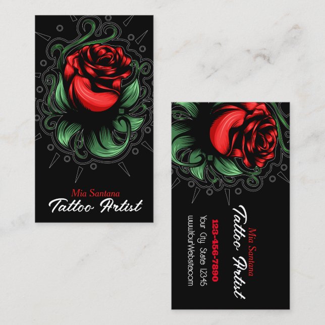 Amazing Rose Tattoo Artist Business Card (Front/Back)