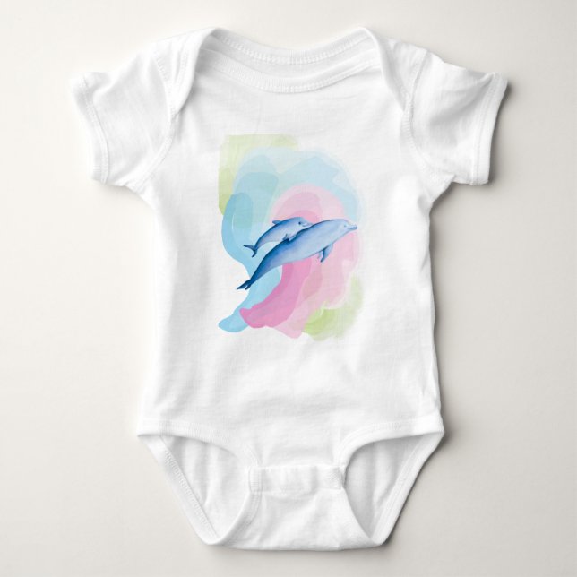 Amazing sea with dolphins baby bodysuit (Front)