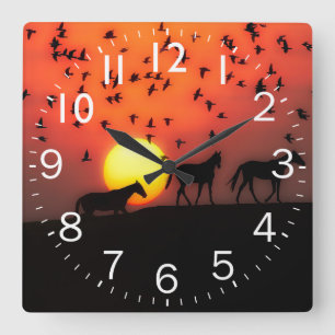 Amazing Silhouette Sunset Square Wall Clock