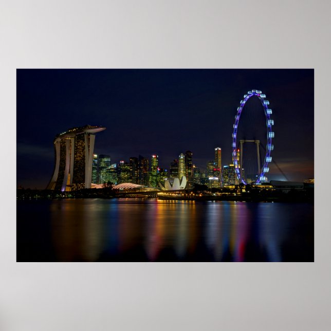 Amazing Singapore Skyline by Night Poster (Front)