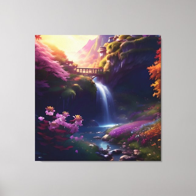 Amazing Splendour Waterfall Autumn Landscape 3 Canvas Print (Front)