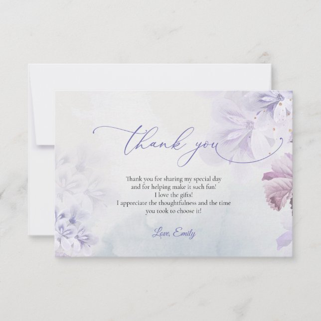 Amazing spring purple dusty pink Bridal Shower Thank You Card (Front)