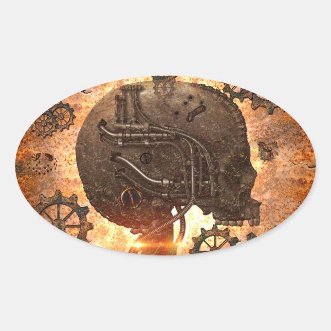 Amazing steampunk Skull with gears Oval Sticker (Front)