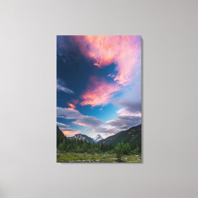 Amazing sunset clouds over mountain Mangart Canvas Print (Front)