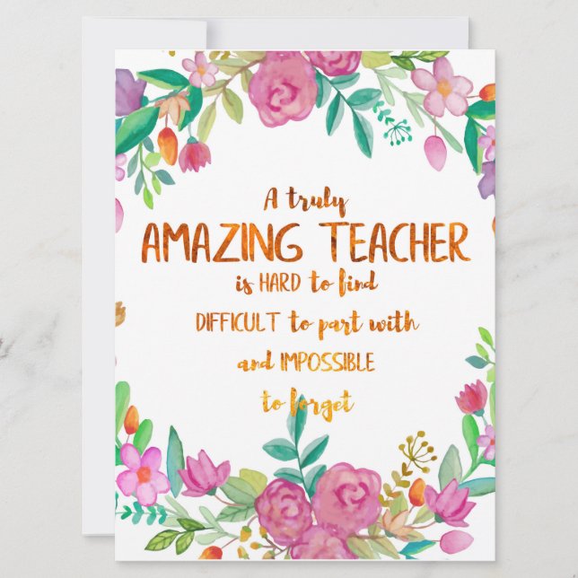 Amazing Teacher Appreciation Gift Sign Thank you Card (Front)
