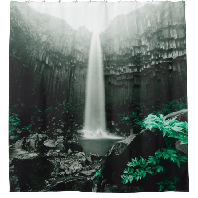 Amazing view of Svartifoss waterfall. Scenic image Shower Curtain (Front)