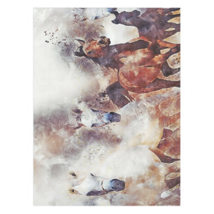 Amazing white and bay horses in a gallop tablecloth