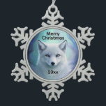 Amazing White Snow Fox on Icy Land Christmas Year Snowflake Pewter Christmas Ornament<br><div class="desc">Beautiful white fur of an Artic snow fox.</div>