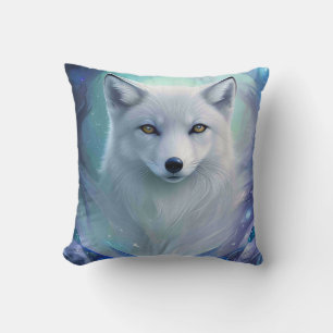 Amazing White Snow Fox on Icy Land Cushion