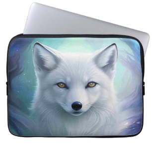 Amazing White Snow Fox on Icy Land Laptop Sleeve