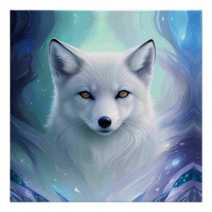 Amazing White Snow Fox on Icy Land Poster
