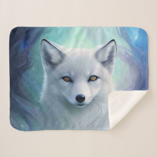 Amazing White Snow Fox on Icy Land Sherpa Blanket