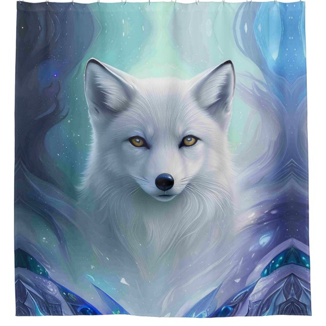 Amazing White Snow Fox on Icy Land Shower Curtain (Front)
