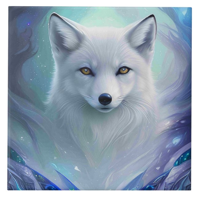 Amazing White Snow Fox on Icy Land Tile (Front)