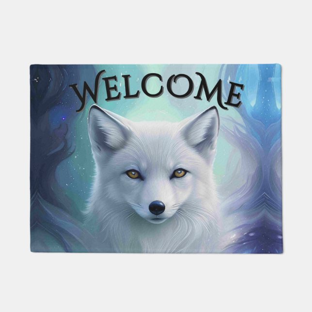 Amazing White Snow Fox on Icy Land Welcome Doormat (Front)