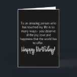 AMAZING WISHES FOR AN AMAZING PERSON ON BIRTHDAY CARD<br><div class="desc">LET HIM OR HER KNOW (LIKE YOU PROBABLY ALWAYS DO) HOW MUCH HE OR SHE MEANS TO YOU ON "HIS OR HER BIRTHDAY" THIS YEAR! AND,  THANK YOU SO MUCH FOR STOPPING BY ONE OF MY EIGHT STORES!!!!</div>
