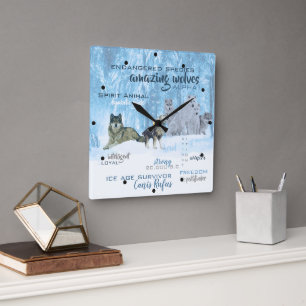Amazing Wolves Typography Personalised Square Wall Clock