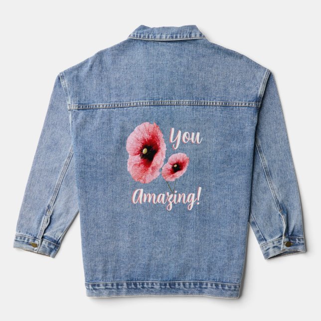Amazing You Red Floral Women's Denim Jacket (Back)