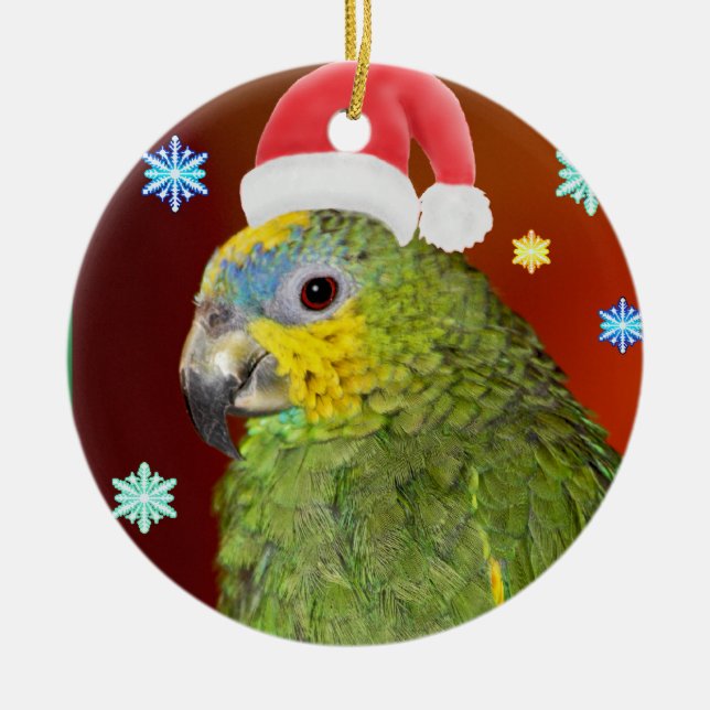 Amazon Parrot Santa Ornament (Front)