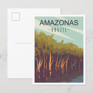 Amazonas Brazil Art Vintage Travel Illustration Postcard