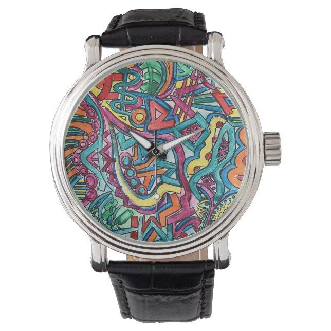 Amazonia-Hand Painted Abstract Art Watch (Front)