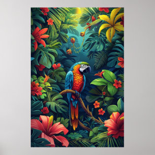 Amazonian Flora & Fauna: Vibrant Tile Pattern Poster