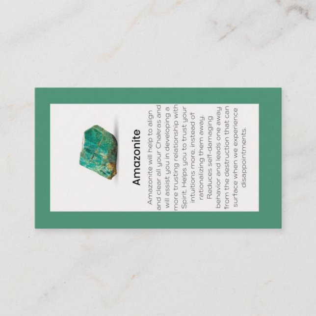 Amazonite Crystal Meaning Gemstone Jewellery  Business Card (Front)