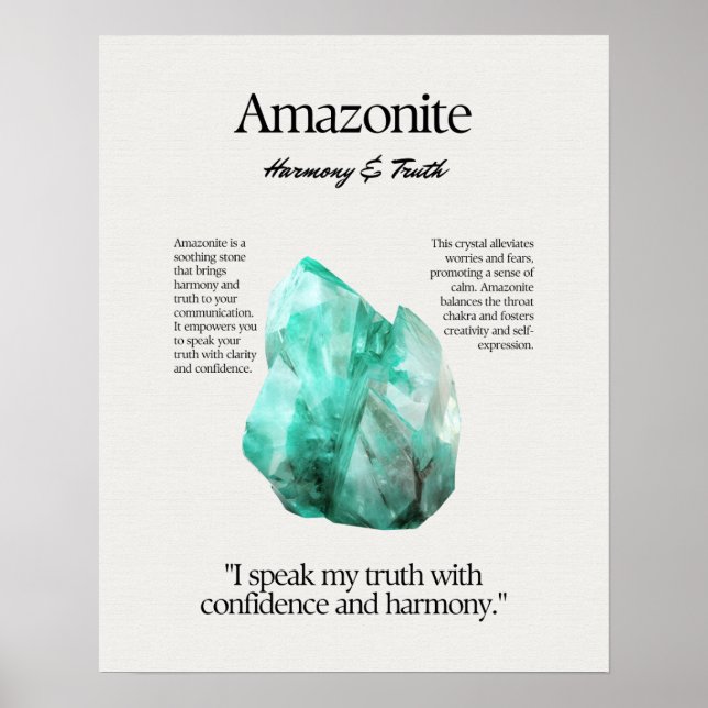 Amazonite Gem Crystal Meaning Card  Poster (Front)