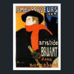 Ambassadeurs Aristide Bruant - Toulouse Lautrec Poster<br><div class="desc">Ambassadeurs Aristide Bruant by Henri Toulouse Lautrec Aristide Bruant dans Son Cabaret"was created by Henri Toulouse-Lautrec in 1893. Aristide Bruant was a French cabaret singer and songwriter. He commissioned the poster himself. Note: This artwork has been retouched where faded, colours have been brightened, and small tears have been repaired by...</div>