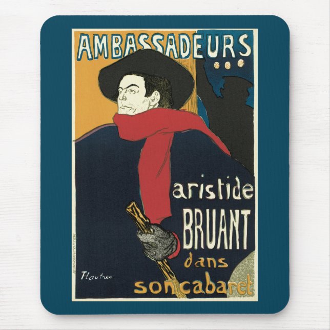 Ambassadeurs: Artistide Bruant by Toulouse Lautrec Mouse Mat (Front)