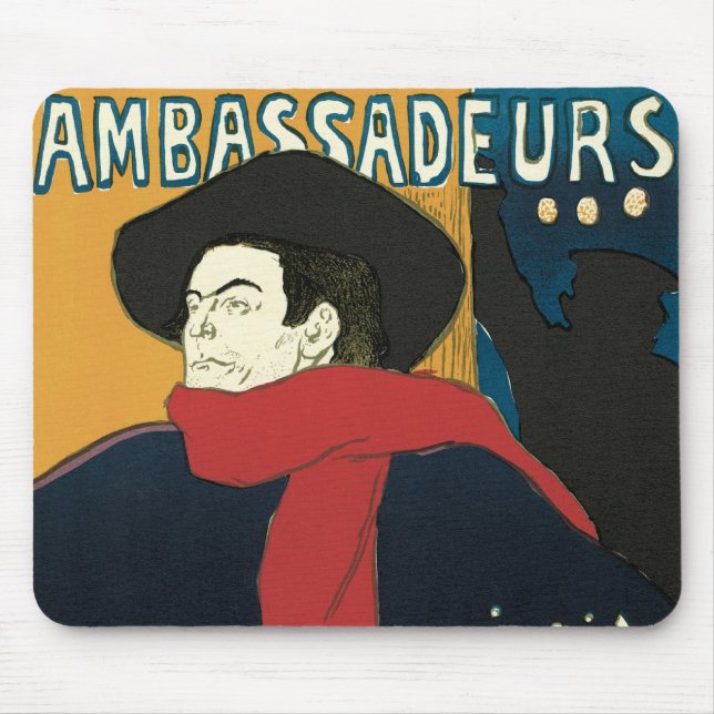Ambassadeurs, Artistide Bruant by Toulouse Lautrec Mouse Mat (Front)