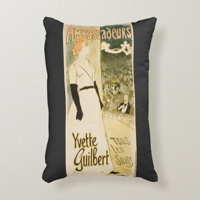 Ambassadeurs Yvette Guilbert by Theophile Steinlen Decorative Cushion (Front(Vertical))