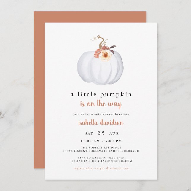 Amber - A Little Pumpkin Rustic Fall Baby Shower Invitation (Front/Back)