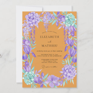Amber Amethyst Orchid Wedding Invitation