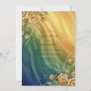 Amber Aqua Rose Wedding Invitation