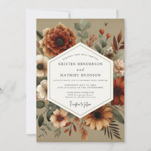 Amber Autumnal Floral Romance Wedding Invitation