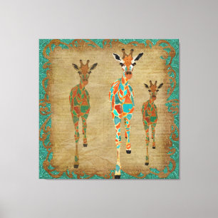 Amber  & Azure Giraffes Art Canvas Print