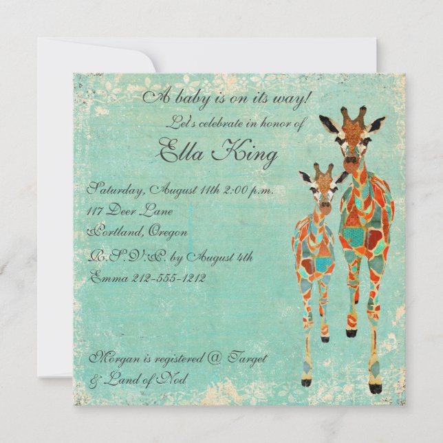 Amber Azure Giraffes Baby Invitation (Front)