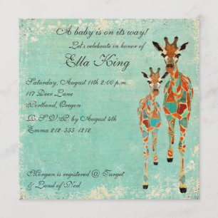Amber Azure Giraffes Baby Invitation