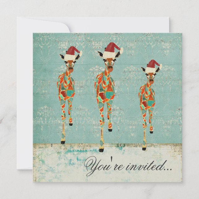 Amber & Azure Giraffes Christmas Party Invitation (Front)