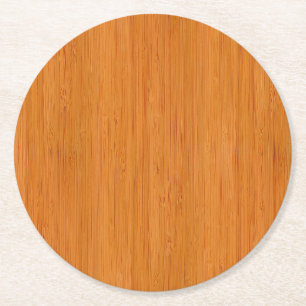 Amber Bamboo Wood Grain Look Round Paper Coaster